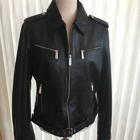NWT Sam Edelman Lamb Leather Moto Jacket in Black Size M